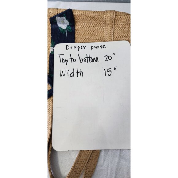 Straw Tote Bag With Floral Scarf Accent & Blue Lining By Draper James - Picture 6 of 6